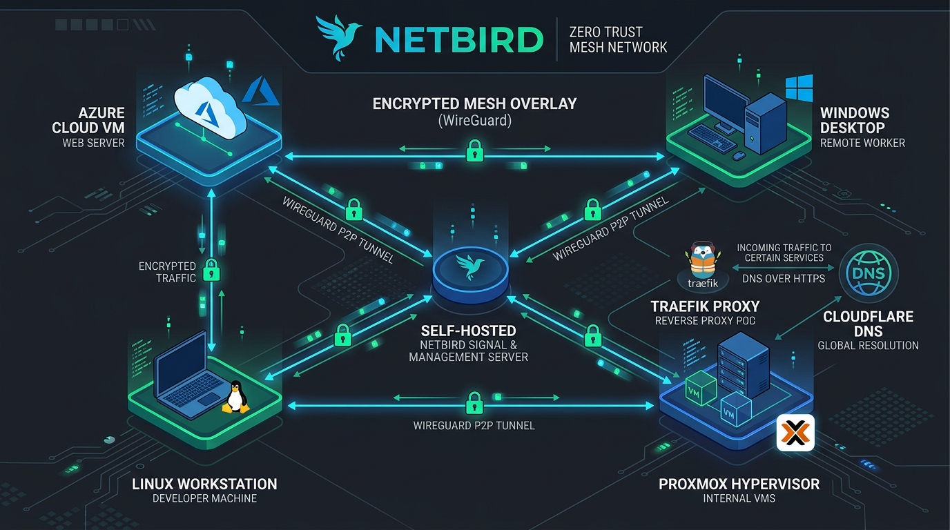 Self-Hosting NetBird Zero-Trust Mesh VPN on Azure: Traefik, Cloudflare DNS & Subnet Routing